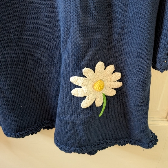 The Quacker Factory Daisy Sweater Womens Size L Blue Knit Floral V Neck - Picture 10 of 10